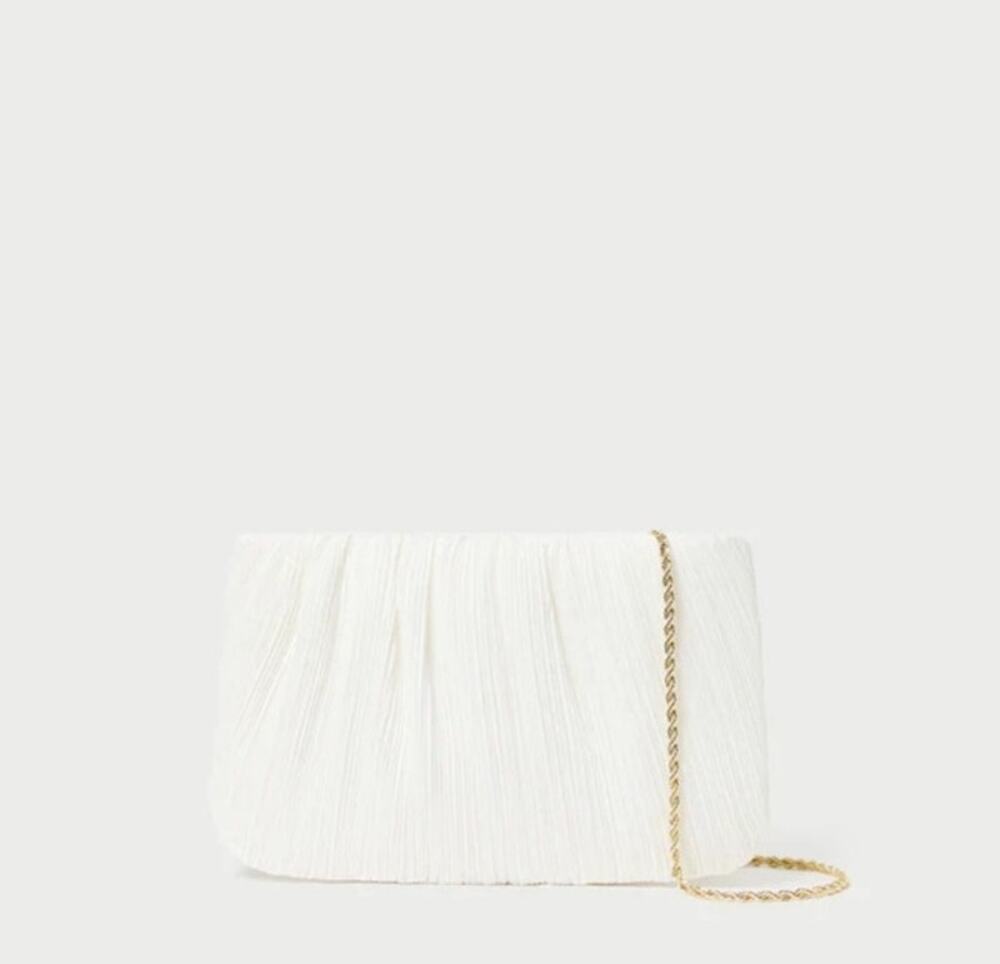 Loeffler Randall Brit White Flat Pleated Clutch
